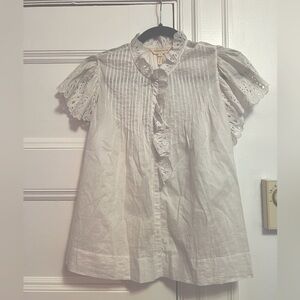Rebecca Taylor Half Button-Up White Lace Shirt - Size 2